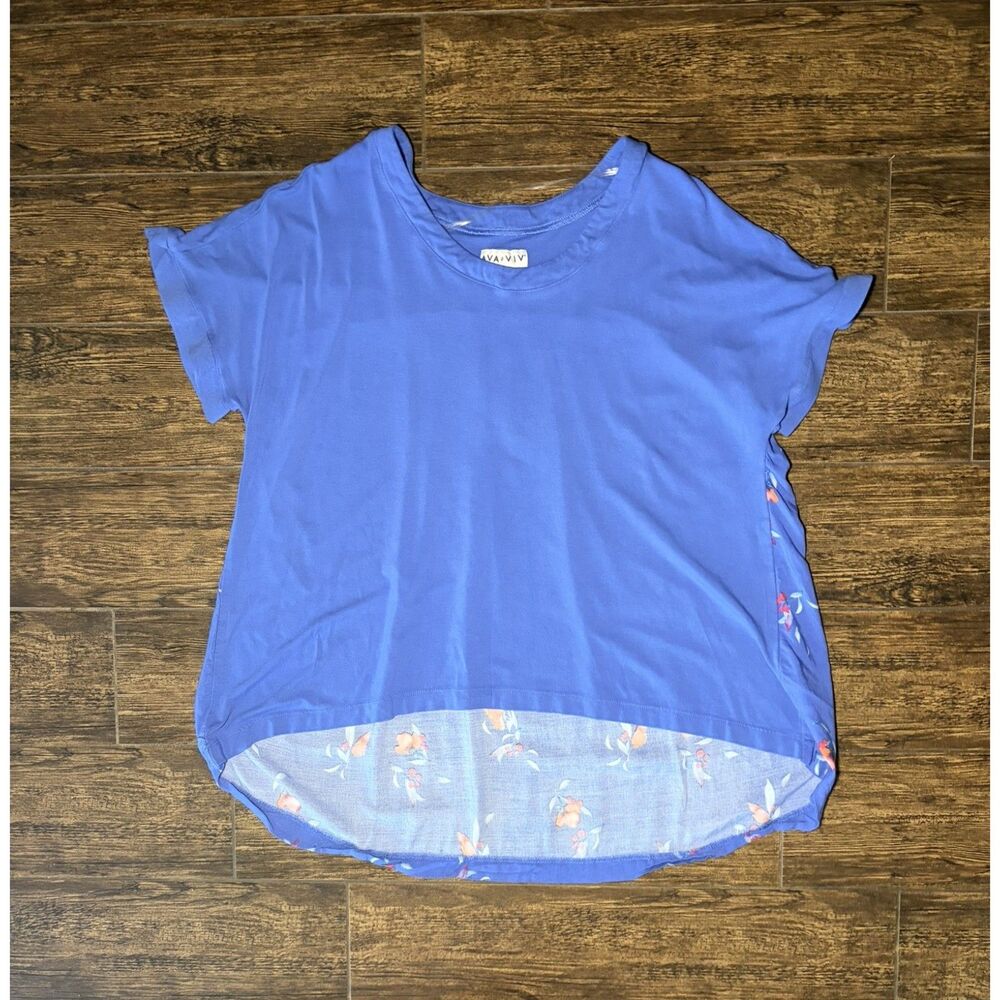 Ava & Viv Periwinkle Blue High-Low Top w/ Floral Chiffon Back - 2X